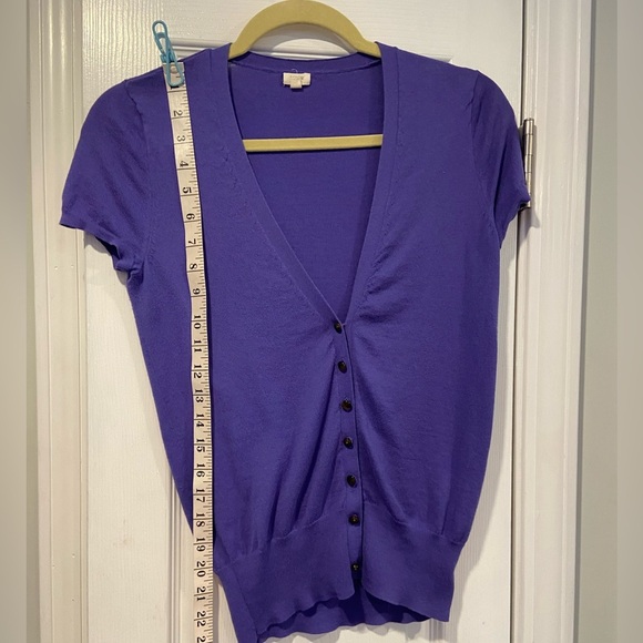 J. Crew Size XS Dark Periwinkle Short Sleeve V Neck Button Front Knit Cardigan - Picture 6 of 8